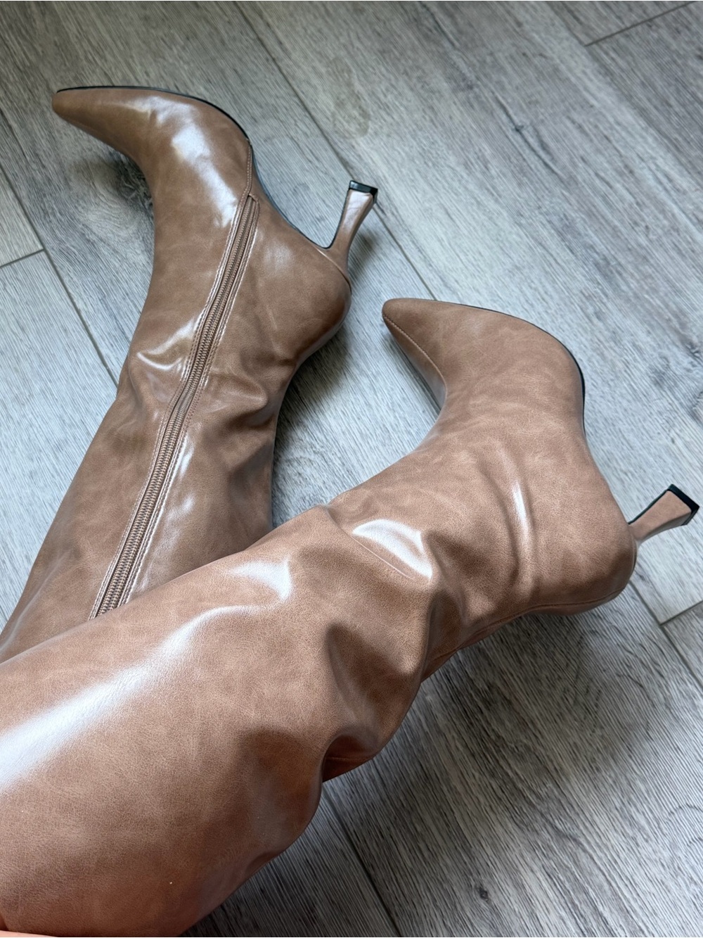 Forever 21 Women's Knee-High Pointed-Toe Boots in Taupe